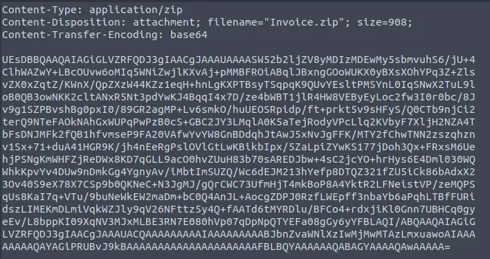 email body showing encrypted ZIP attachment