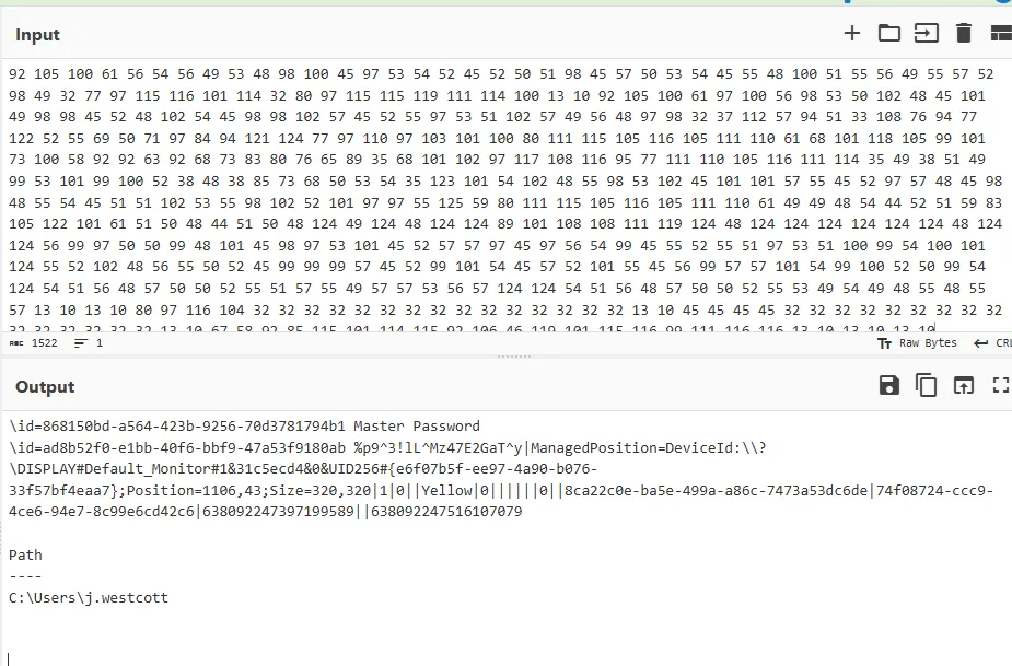 DNS stream showing obfuscated base64 message