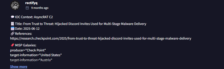 VirusTotal community note linking to the Trust to Threat article