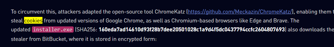article section showing ChromeKatz as the cookie stealing tool