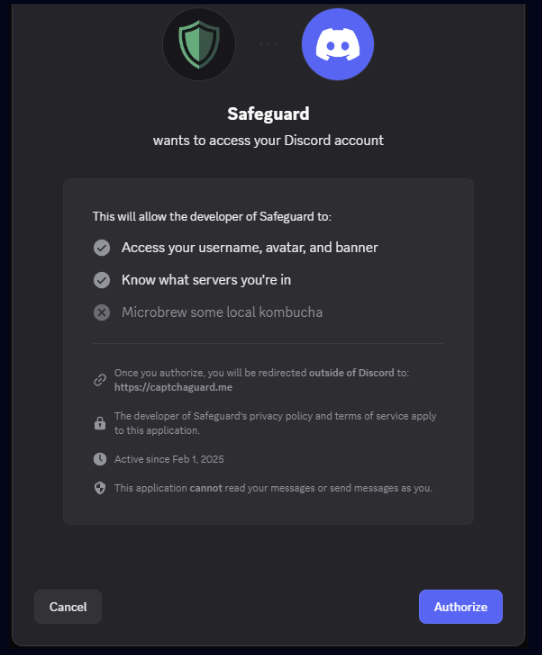 article showing CaptchaGuard Discord bot used for redirection