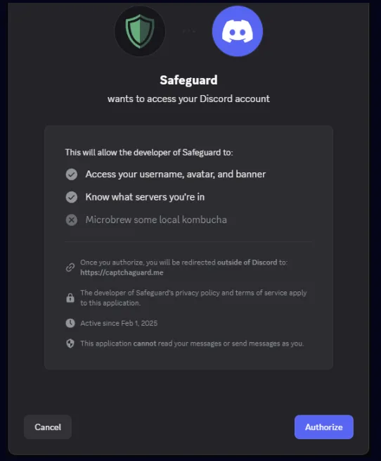 article showing CaptchaGuard Discord bot used for redirection