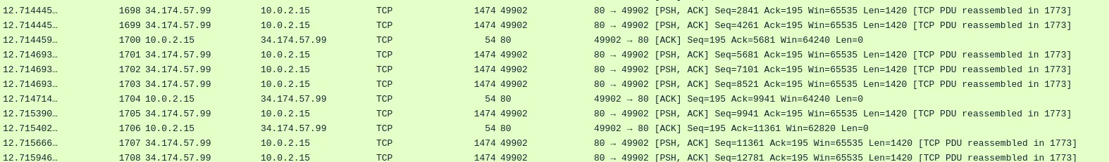 Wireshark showing HTTP noise traffic to Google