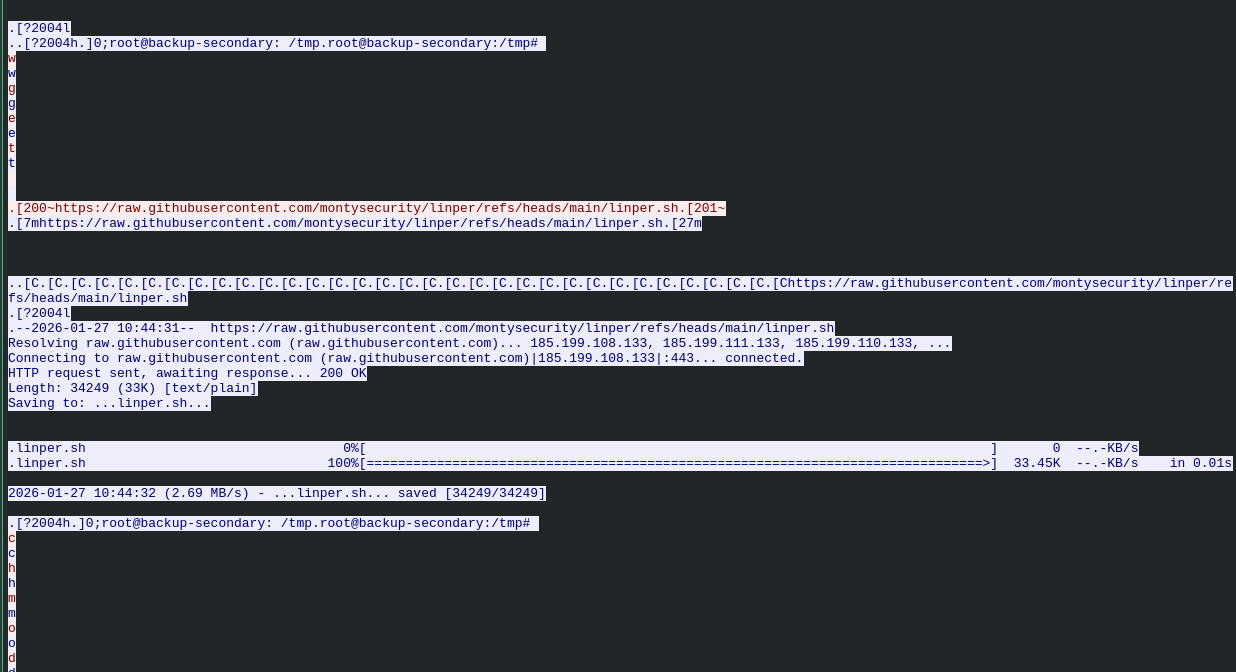 TCP stream showing GitHub download of linper.sh