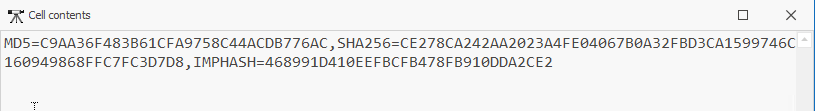 first.exe log row showing SHA256 CE278CA242AA2023A4FE04067B0A32FBD3CA1599746C160949868FFC7FC3D7D8