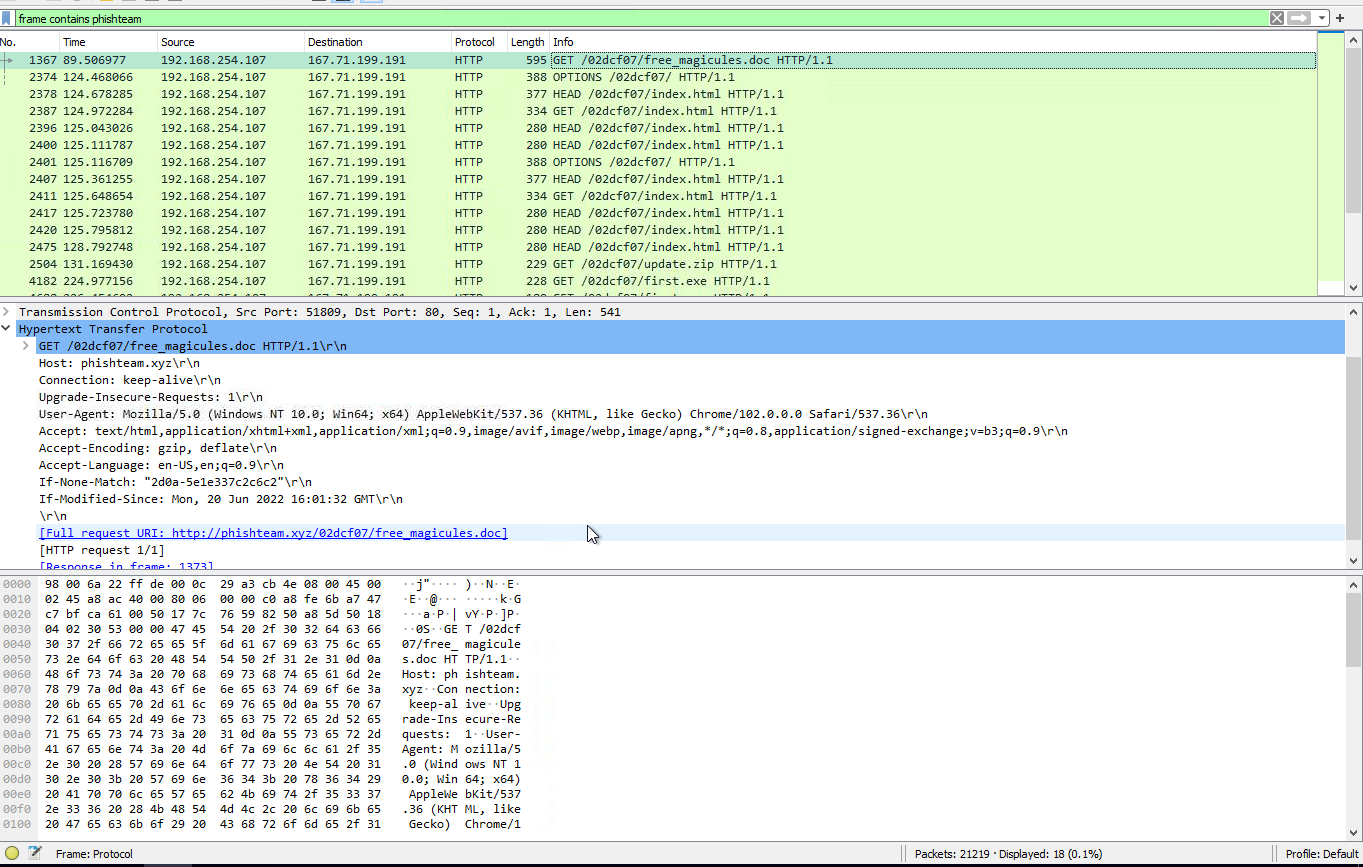 Timeline Explorer filter for phishteam.xyz download traffic