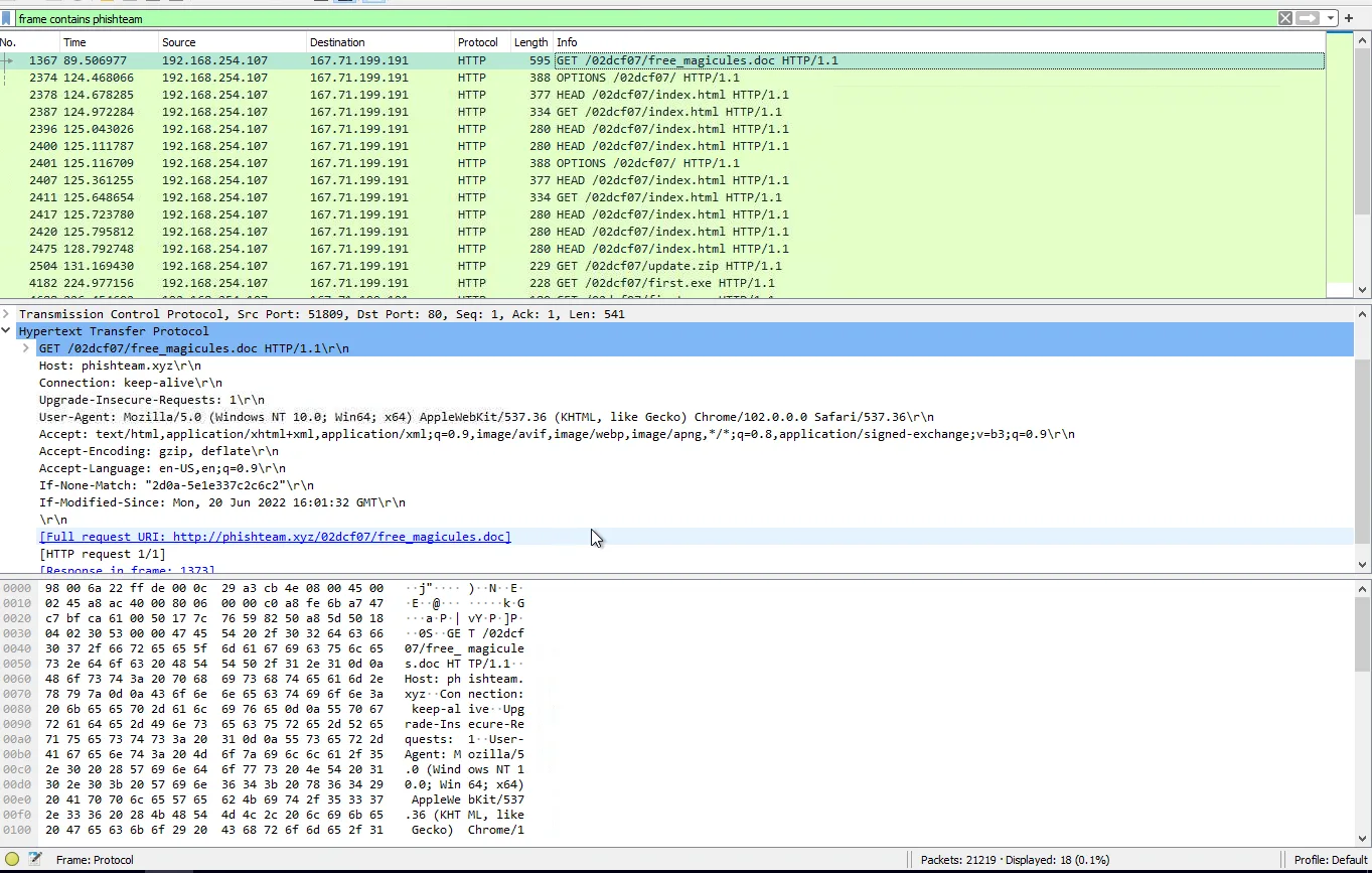 Timeline Explorer filter for phishteam.xyz download traffic