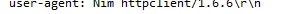 binary strings from C2 agent confirming Nim user-agent