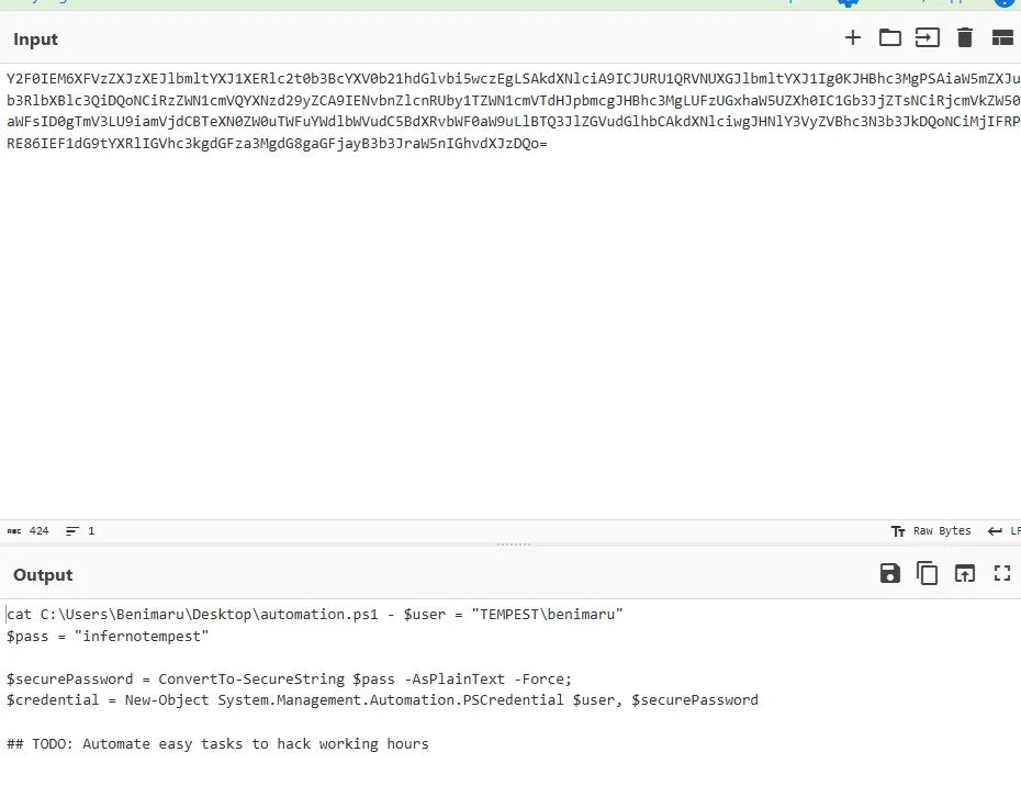 CyberChef decoding base64 C2 command revealing the pivot hostname