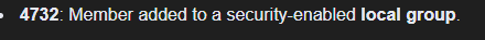 Timeline Explorer showing event ID 4732 for group membership change
