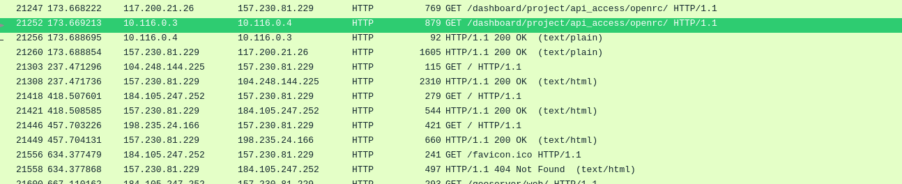 Wireshark log showing attacker accessing api_access folder
