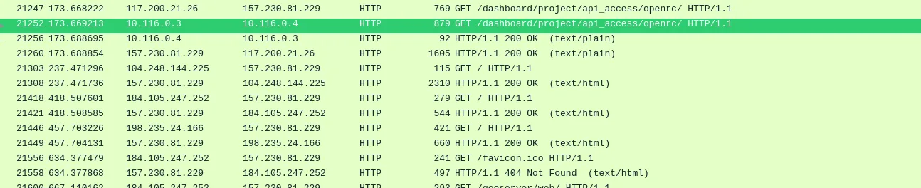 Wireshark log showing attacker accessing api_access folder