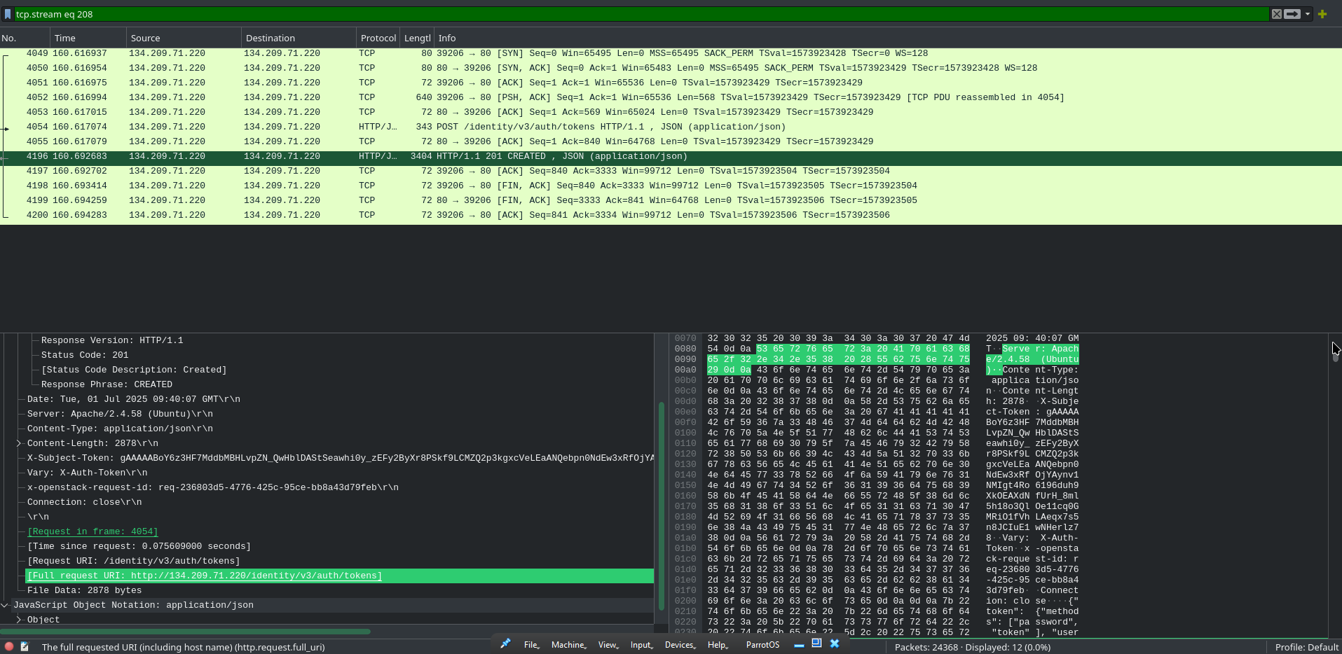 Wireshark search for swift returning no useful results