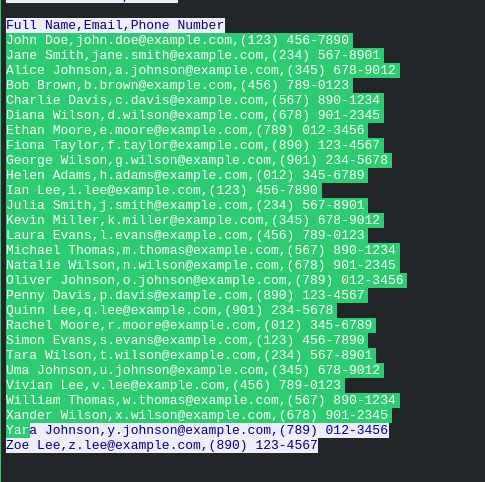 HTTP stream showing full contents of user-details.csv