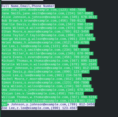 HTTP stream showing full contents of user-details.csv